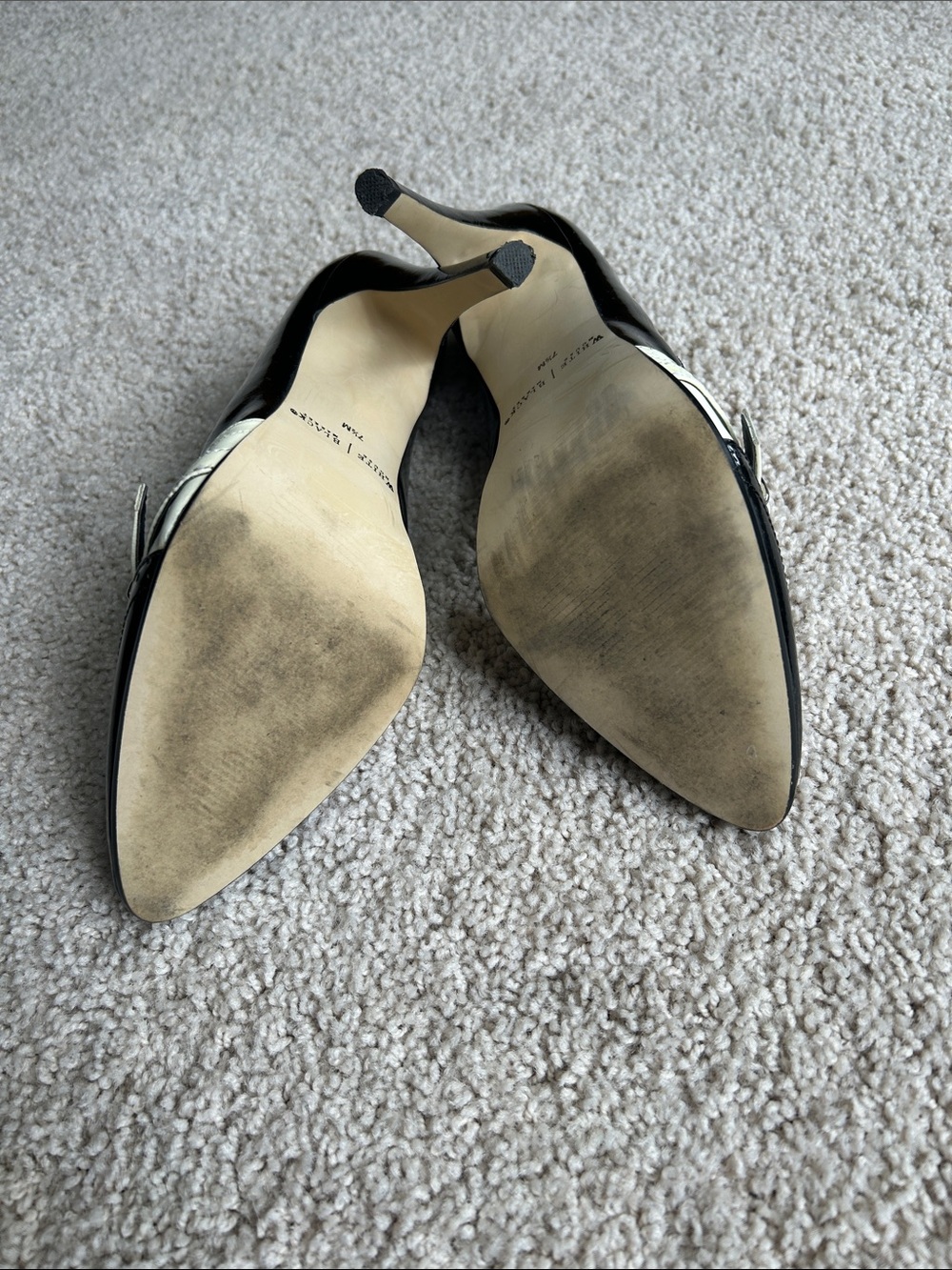 WHITE HOUSE, BLACK MARKET, BLACK, AND IVORY PATENT HEELS - Picture 5 of 5